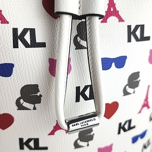 Karl Lagerfeld Paris Crossbody Bucket Bag White Pink - Picture 7 of 16